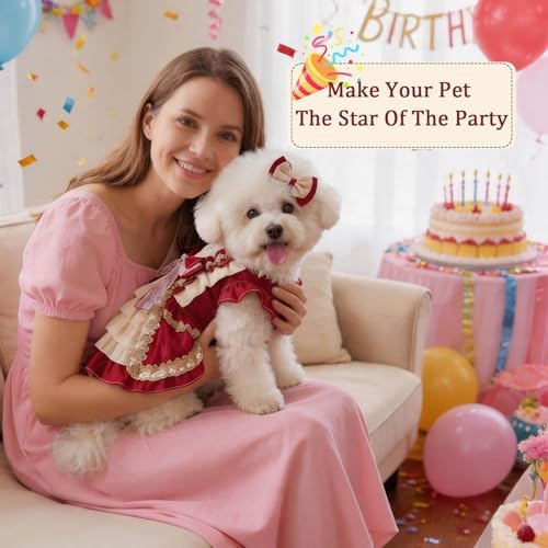 Dog Dress for Small Dogs, Vintage Dog Princess Dress with Layered Ruffle Skirt, Photo Party Outfit for Birthday, Wedding, Party, Photoshoot (L) - Image 5