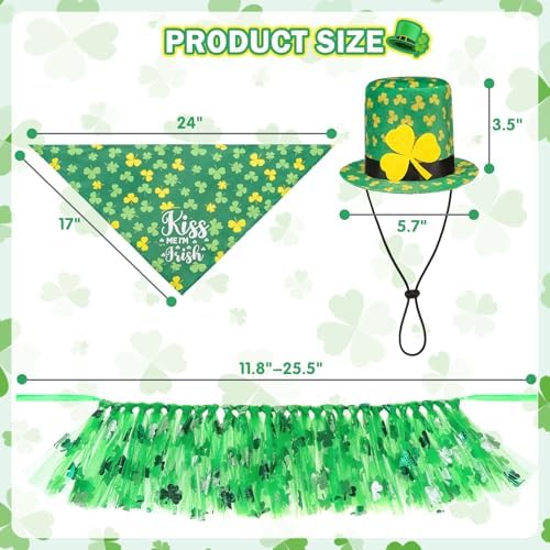 SCENEREAL St. Patrick's Day Dog Bandana Dress with Hat Set, Puppy Irish Costume for Small Medium Sized Girl Dogs Cats, Cute Tutu Skirt Green Holiday Pet Outfit Party Supplies - Image 4