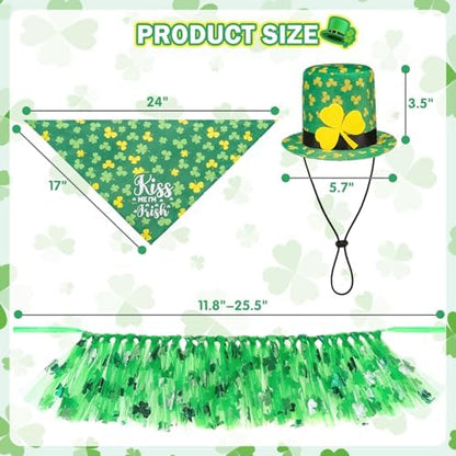 SCENEREAL St. Patrick's Day Dog Bandana Dress with Hat Set, Puppy Irish Costume for Small Medium Sized Girl Dogs Cats, Cute Tutu Skirt Green Holiday Pet Outfit Party Supplies - Image 4