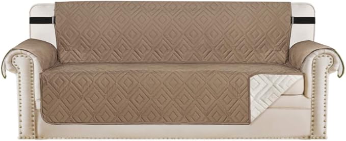H.VERSAILTEX Reversible Sofa Slipcover Furniture Protector Water Resistant 2" Wide Elastic Strap Sofa Cover Couch Covers Pets Kids Fit Sitting Width Up to 66" (Sofa: 75" x 110", Taupe Brown/Beige)