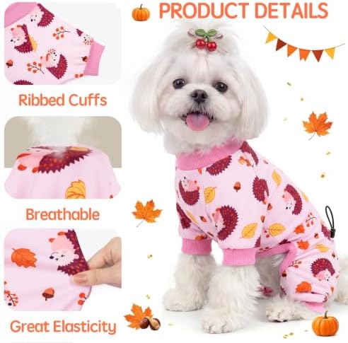 XPUDAC 4 Pack Thanksgiving Dog Pajamas for Small Dogs Onesie Clothes, S - Image 3