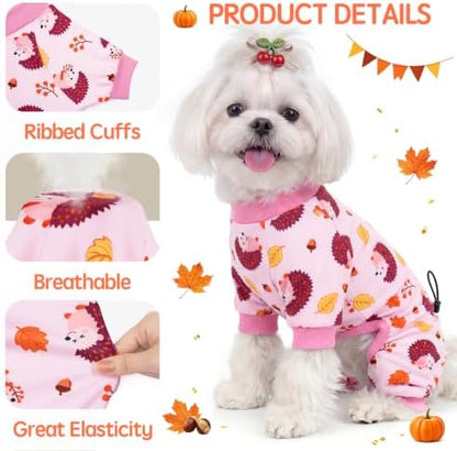 XPUDAC 4 Pack Thanksgiving Dog Pajamas for Small Dogs Onesie Clothes, S - Image 3