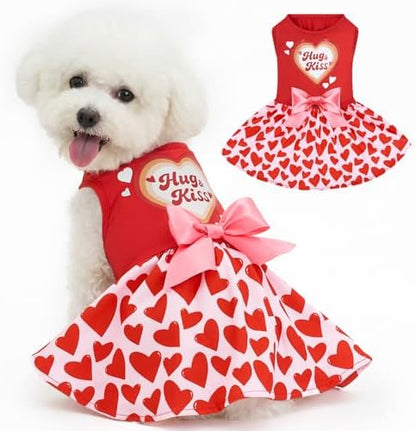 XPUDAC Valentine Dog Dress Heart Print Dog Dress for Small Dogs Girls Holiday Party Tulle Puppy Outfit Cat Apparel-S by XPUDAC