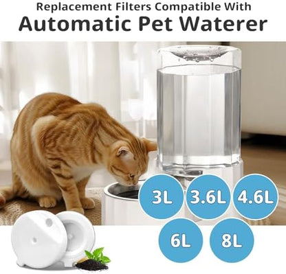 8Pcs Gravity Pet Water Fountain Filters, Automatic Pet Waterer Replacement Filters for 3.6L/4.6L/6L/8L Dog Water Dispenser(8 Filters with 1Brush)