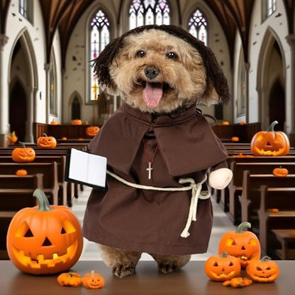 NACOCO Halloween Dog Priest Costume - Pet Minister Clothes Cat Funny Pope Clergy Outfit Apparel Adjustable for Small Medium and Large Dogs(Brown Priest, L) - Image 4