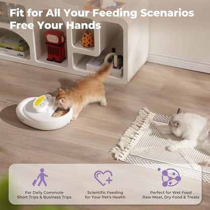 UBPET Smart Automatic Cat Feeder with Cooling & Heating, APP Control Dual-Temp Feeder for Wet/Dry/Raw Food, 24H Freshness, 4-Grid Tray, Anti-Pinch for Cats & Small Dogs (2-10kg)