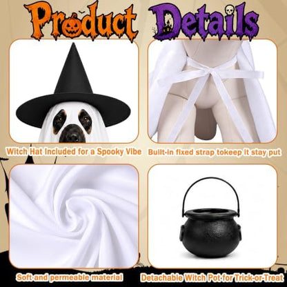 Halloween Dog Ghost Costume Pet Ghost Cape Hat Witch Candy Pot for L XL - Image 4