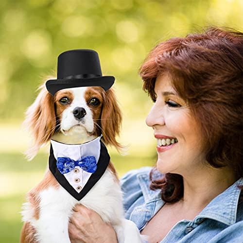 Yewong 2 Pieces Pet Formal Accessories Set - Pet Top Hat with Formal Pet Tuxedo Bandana Collar Birthday Party Gradation Halloween Costumes Accessories for Dog Cat (Set-C) One Size - Image 6
