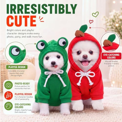 Amylove 2 Pcs Dog Hoodies Frog & Apple Shape M Halloween Costume - Image 6