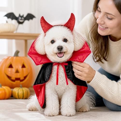 Dog Halloween Costumes,Devil Dog Costumes Cape Hairband for Dogs Medium - Image 5