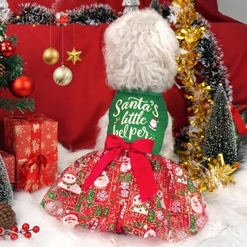 XPUDAC Dog Christmas Dress Outfit Snowman Tulle Dress Holiday Dog Clothes for Small Dogs Girl, Santa Pet Costume Cat Outfits-Small - Image 2