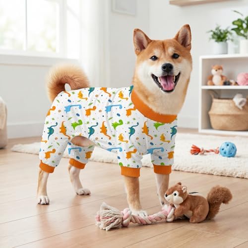 Dog Pajamas for Small Medium Dogs Pjs Orange Dinosaurs Dog Onesie Breathable Puppy Pj Pet Stretchy Soft Sleepwear for Spring Summer Costume-M - Image 7