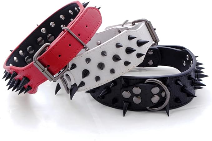 Serijoars Spiked Studded Dog Collar, PU Leather Dog Collar, Adjustable Pet Collars for Medium or Large Breed Pet (L, Red3)