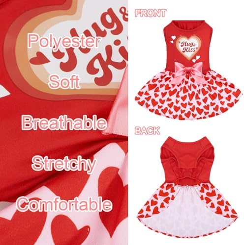 XPUDAC Valentine Dog Dress Heart Print Dog Dress for Small Dogs Girls Holiday Party Tulle Puppy Outfit Cat Apparel-XS - Image 6