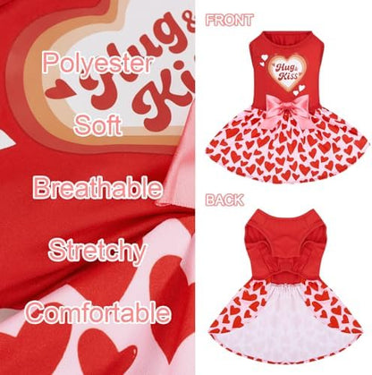 XPUDAC Valentine Dog Dress Heart Print Dog Dress for Small Dogs Girls Holiday Party Tulle Puppy Outfit Cat Apparel-XS - Image 6