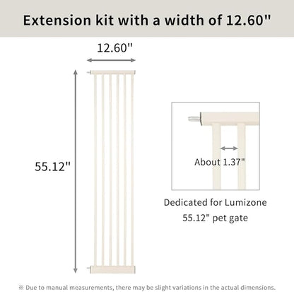 Lumizone Extra Tall Pet Gate 55.12" High Pressure Mounted 12.60" Wide Extension kit 1.37" Gap (Cream White, 55.12" H x 12.60" W, Extension)