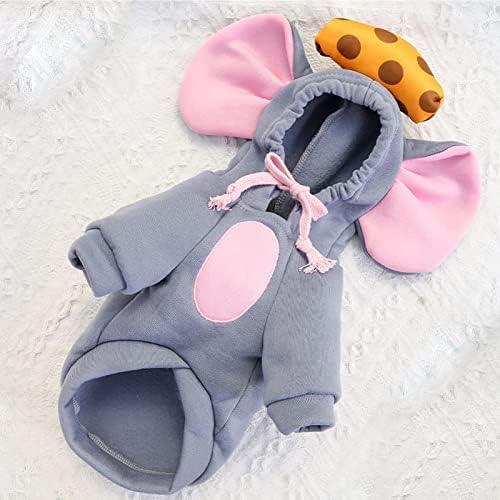 SEIS Winter Big Ear Mouse Dog Hoodies Cute Cheese Warm Pet Costume Halloween Cat Clothes for Small Medium Dogs Puppy French Bulldog Chihuahua (Gray, S (Chest Circumference 47cm/ 18.5")) - Image 4