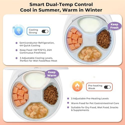 UBPET Smart Automatic Cat Feeder with Cooling & Heating, APP Control Dual-Temp Feeder for Wet/Dry/Raw Food, 24H Freshness, 4-Grid Tray, Anti-Pinch for Cats & Small Dogs (2-10kg)