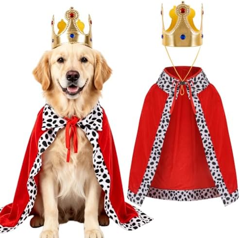 Halloween Dog King Costume, Pet King Cloak and Crown Set, Dogs Cosplay Party Supplies by QKURT