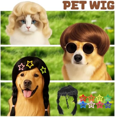 6 Pcs Funny Cat and Dog Wigs with Hairpin Glasses, Classic - Image 5