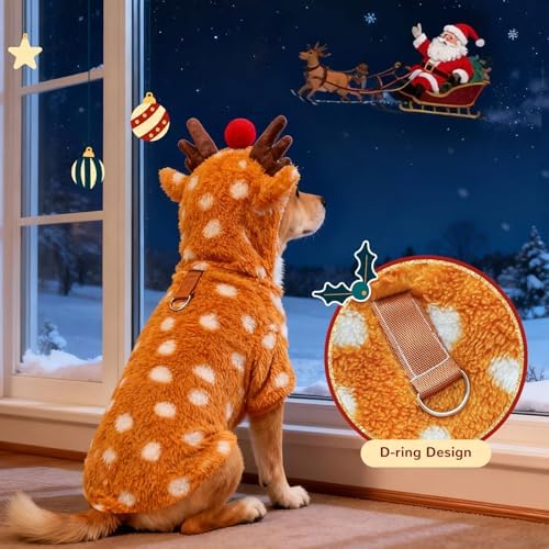 Christmas Dog Sweater with Hood Elk Costume Hoodie Soft Fleece Winter Warm Puppy Clothes for Small Dogs XS-XXL, Christmas Outfit for Cats & Dogs(Brown,Reindeer,XX-Large) - Image 3