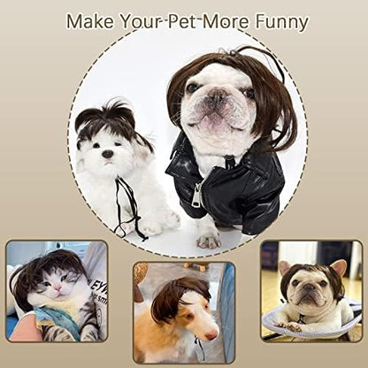 HOWWFALY Dog Costume Cat Apparel Dog Toys Curly Braids Headgear Wigs Styling Cute Funny Pet Hair Accessories Decoration for Halloween, Christmas, Parties(Flax) - Image 5