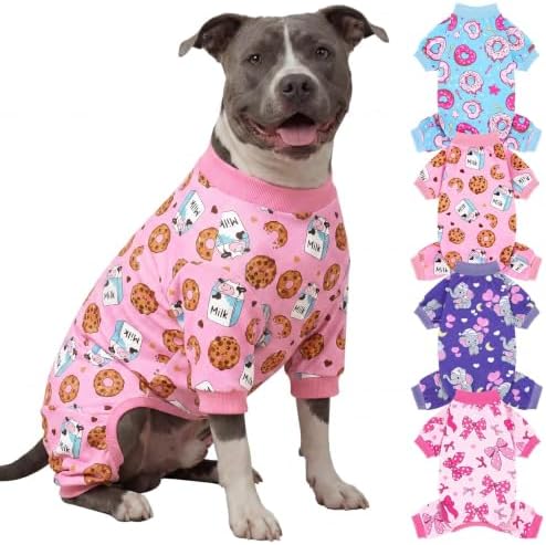 XPUDAC 4 Pieces Dog Pajamas Soft Strechy Puppy Onesies Pet Clothes for Medium Large Dogs Boy Girl Cat Pet Outfit, 153-4XL by XPUDAC