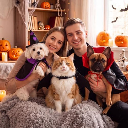 3 Sets Halloween Cat Dog Costume Vampire Cloak Witch Outfit Bat Wing, Small - Image 2