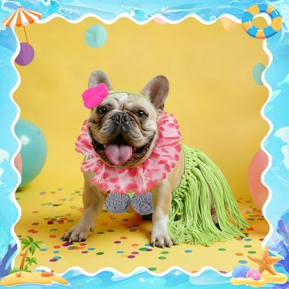 Hillban Dog Hawaiian Costume Hula Skirt Bikini Flower Lei Luau Party Outfit - Image 6