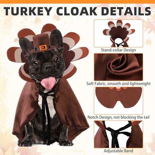 KOOLTAIL Dog Thanksgiving Costume, Thanksgiving Turkey Cape and Hat Set for Small Medium Large Dogs Cats Puppy, Funny Dog Witch Clothes Cosplay Dress Wizard Outfit Mantle Apparel for Holiday Party L - Image 3