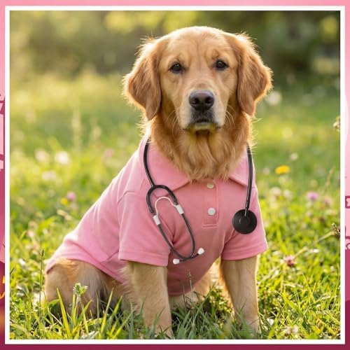 Dog Doctor Costume Cat Surgeon Nurse Costumes with Stethoscope, Pink, XL - Image 6
