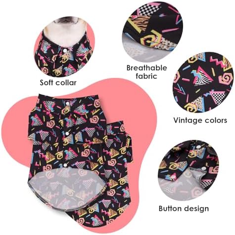 80s Dog Costume Hawaiian Shirts - 90s Halloween Retro Disco Breathable Puppy Outfit for Small Medium Dogs (Black, 4X-Large) - Image 2