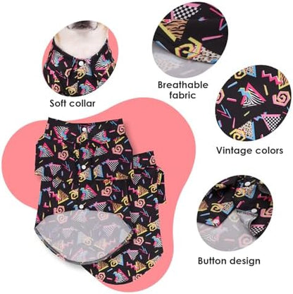 80s Dog Costume Hawaiian Shirts - 90s Halloween Retro Disco Breathable Puppy Outfit for Small Medium Dogs (Black, X-Large) - Image 2