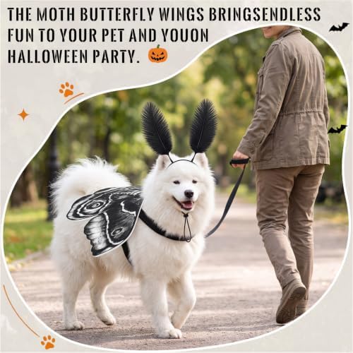 Tallew 2 Pcs Dog Halloween Costumes Moth Butterfly Wings,L,Black,White - Image 3