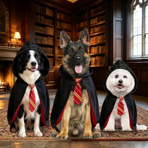 Dog Halloween Costumes, Dog Wizard Costume Wizard Witch Cape Necktie Costume for Small Medium Lage Dogs Pets (Large) - Image 4