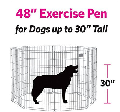 MidWest Homes for Pets Folding Metal Dog Exercise Pen, Indoor/Outdoor Playpen with No Door, Provides 16 Sq Feet of Play Space, 48-Inches Tall, Black E-Coated