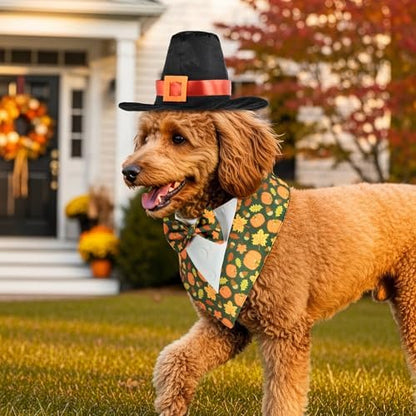 Thanksgiving Day Dog Adjustable Tuxedo with Black Pilgrim Hat Thanksgiving Day Puppy Costume Set Fall Thanksgiving Themed Outfits for Cats Puppy Dog M - Image 4