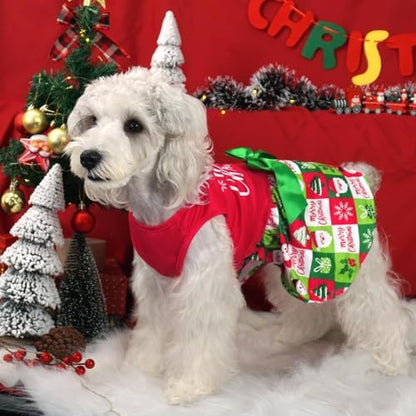 XPUDAC Dog Christmas Outfit Dog Dress Holiday Puppy Clothes for Small Dogs Girl, Pet Costume Cat Outfits Red Green-XS - Image 2