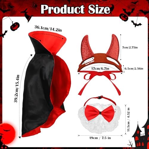 3pcs Dog Vampire Devil Costume, Dracula Dog Costume with Cape Headband Bow Tie for Small Medium Pets Halloween Party - Image 2