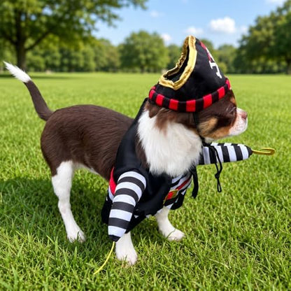 Captain Pirate Pet Halloween Costume, and Pirate Hat - Small to Medium-Large Breed Funny Clothes Outfit Apparel (Large) - Image 4