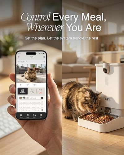 Automatic Cat Feeder with Camera for Multiple Cats & Dogs, 6L Dual Hopper