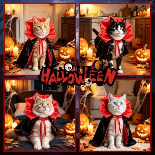 GOYOSWA Cat Halloween Costumes Pet Cat Dog Vampire Cloak Costume Devil Vampire Cloak Cape Halloween Costumes for Cats X-Small Small Dogs Pets - Image 5