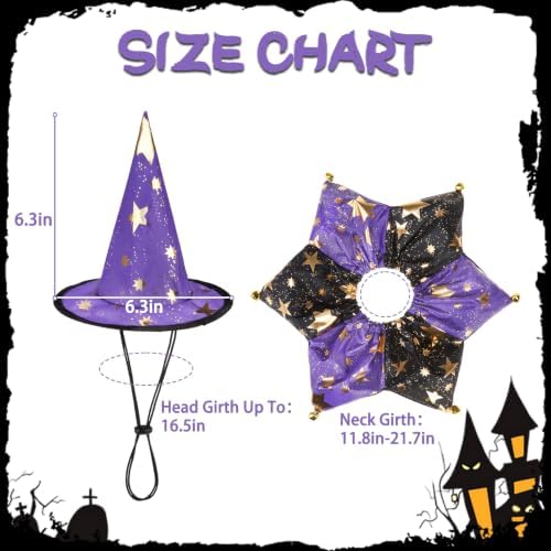 PAWCHIE Dog Halloween Costume,Halloween Collar Hat Set Pets Puppy Cat Halloween Outfit Apparel Cosplay, Dog Collar with Bells and Funny Hat Accessories Decoration for Small Medium Dogs 2 Pcs, Purple - Image 3