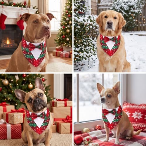 ADOGGYGO Christmas Dog Tuxedo Collar, Snowflake Red Green Plaid Dog Bow, XL - Image 2