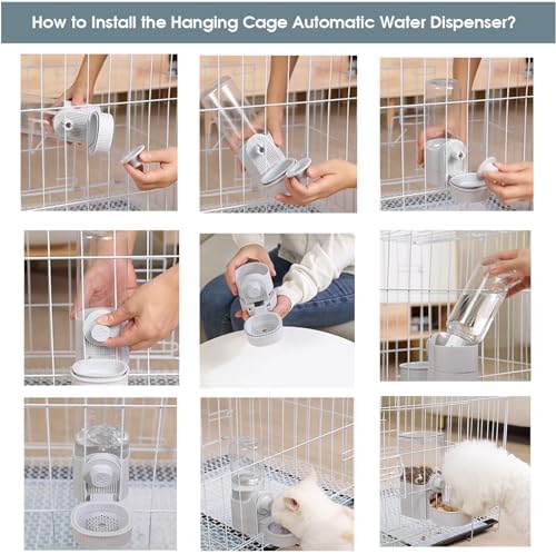 Hanging Cage Auto Small Pet Feeder Waterer Set for Puppy Cats, Grey