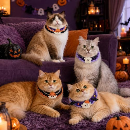 4 Pcs Halloween Cats Dogs Pets Crochets Handmade Collars Soft Wool Neck Collars Knitted Costume Photo Shoot Props Bibs for Multiple Family Matching Set (Cute Ghosts) - Image 7