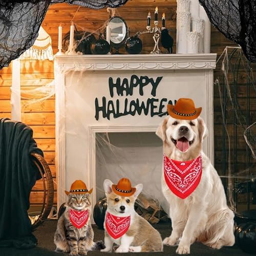 Dog Cowboy Costume, Dog Halloween Costumes Halloween Pet Dogs Cowboy Hat with Bandana Scarf for Small Medium Large Dogs Pets (Brown, Medium) - Image 6