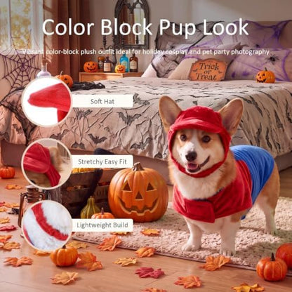 Dansydaisy Dog Halloween Costume Set Funny Red Overalls Outfit with Hat Retro Buddy Themed Dog Clothes for Cosplay Party(Medium) - Image 2