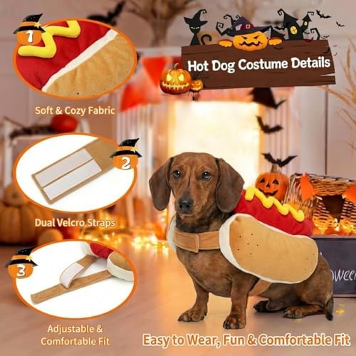 Dog Hot Dog Costume - Dog Halloween Cosplay Costumes for Medium Dogs Cats Pets - Image 6