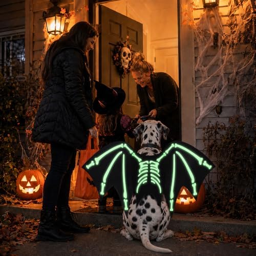Halloween Dog Costume Glow in The Dark Black Bat Wings Adjustable L XL Dogs - Image 5